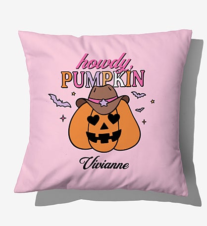 Kittenish Personalized Pinkoween Pumpkin Velvet Throw Pillow