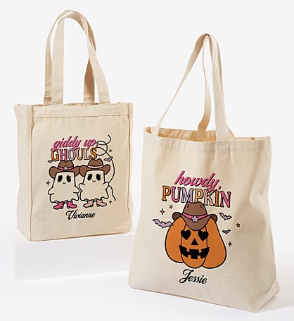 Kittenish Personalized Pinkoween Canvas Tote Bags