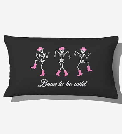 Kittenish Personalized Pinkoween Skeleton Lumbar Velvet Pillow