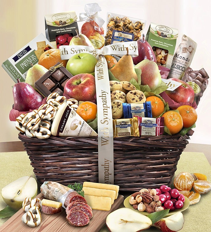 With Sympathy Fruit & Sweets Gift Basket