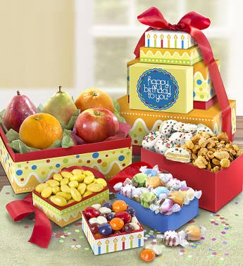 Happy Birthday Fresh Fruit  Sweets Tower