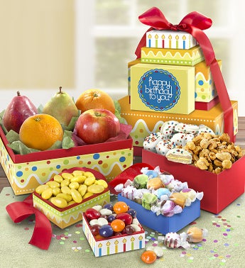 Happy Birthday Fresh Fruit  Sweets Tower