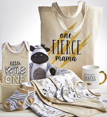 Sweet Safari 9 pc Mom  Baby Gift Basket