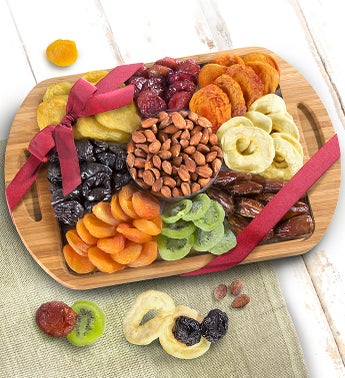 Natural Bamboo Handled Tray with Fruits  Nuts