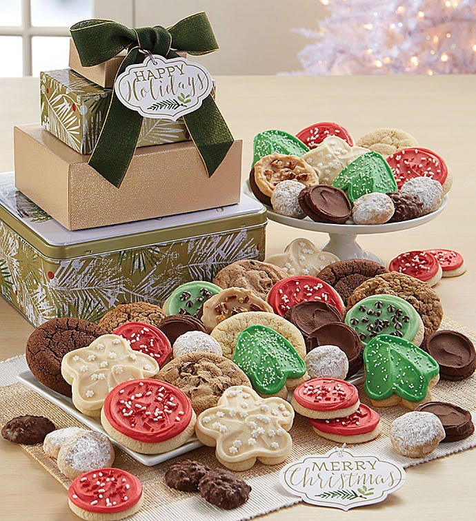 Happy Holidays Sparkling Gift Tin Tower