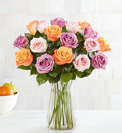 Sorbet Roses: 18 Stems + Free Vase - Save 30%
