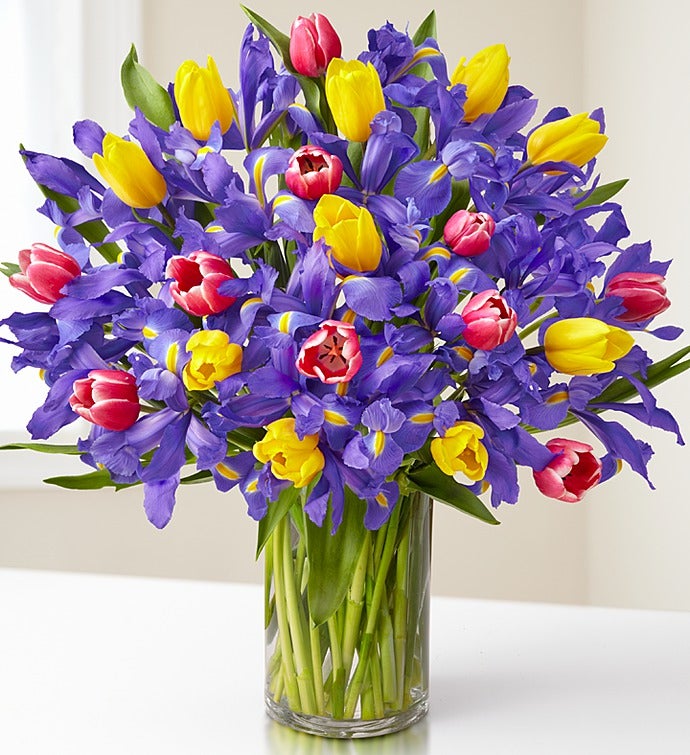 Fanciful Spring Tulip and Iris Bouquet