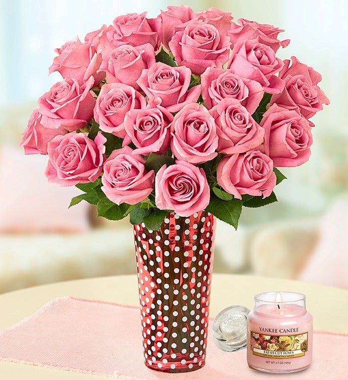 Fresh Rose Bouquet with Yankee Candle®