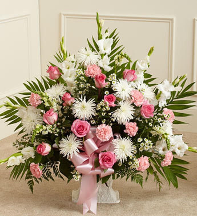 Heartfelt Tribute Floor Basket Arrangement - Pink