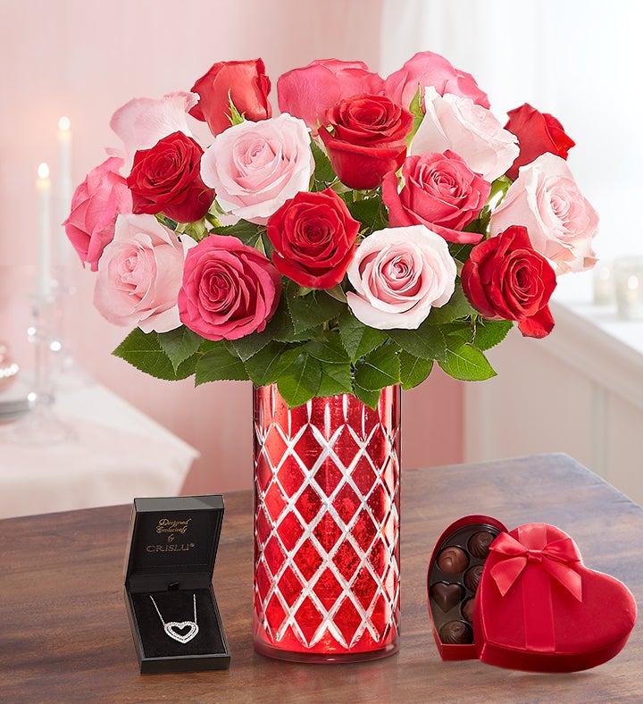 Enchanted Rose Medley Bouquet, 18 Stems + Free Vase