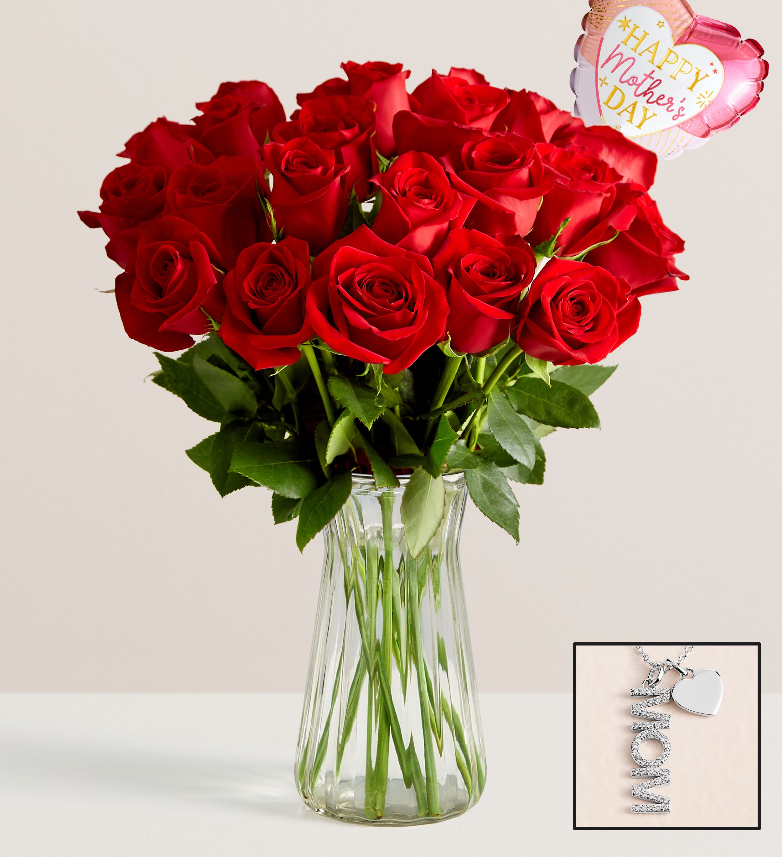 Red Roses with Mom Necklace