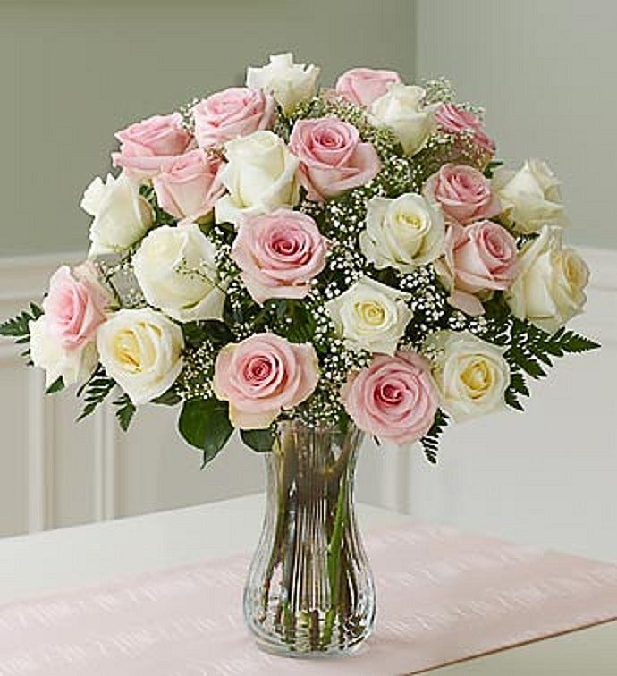 Two Dozen Long Stem Pink &amp; White Roses