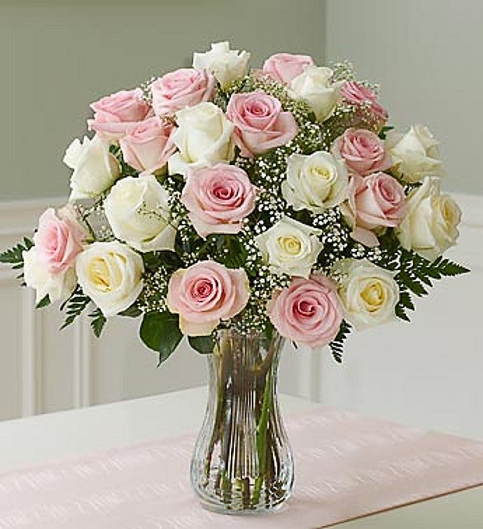 Two Dozen Pink and White Roses