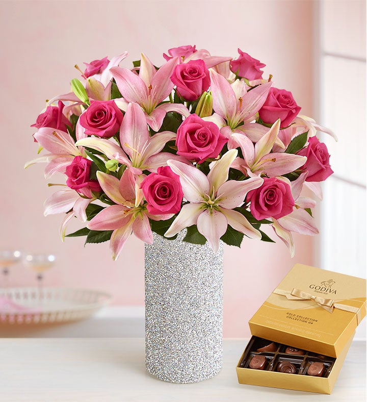 Pink Rose & Lily Bouquet for Valentine's Day