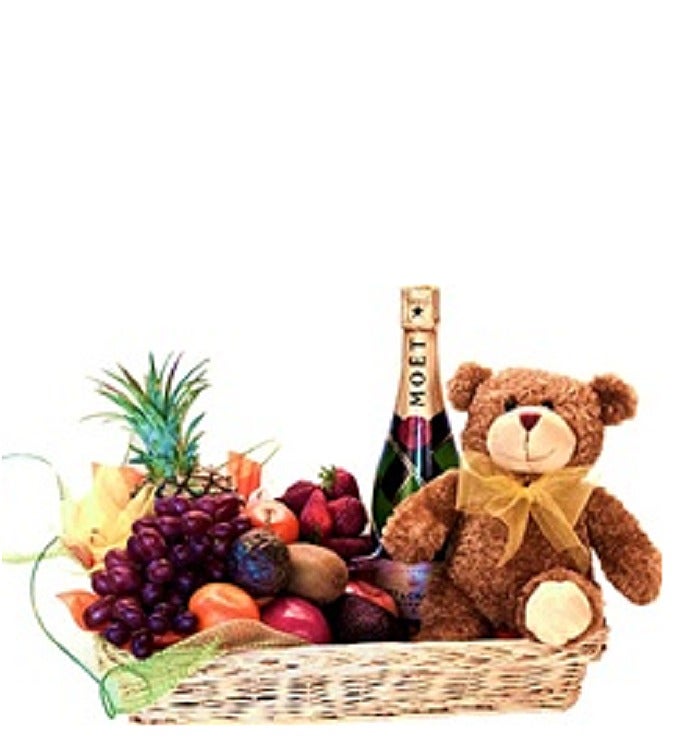 Teddy Moet and Fruit Tray