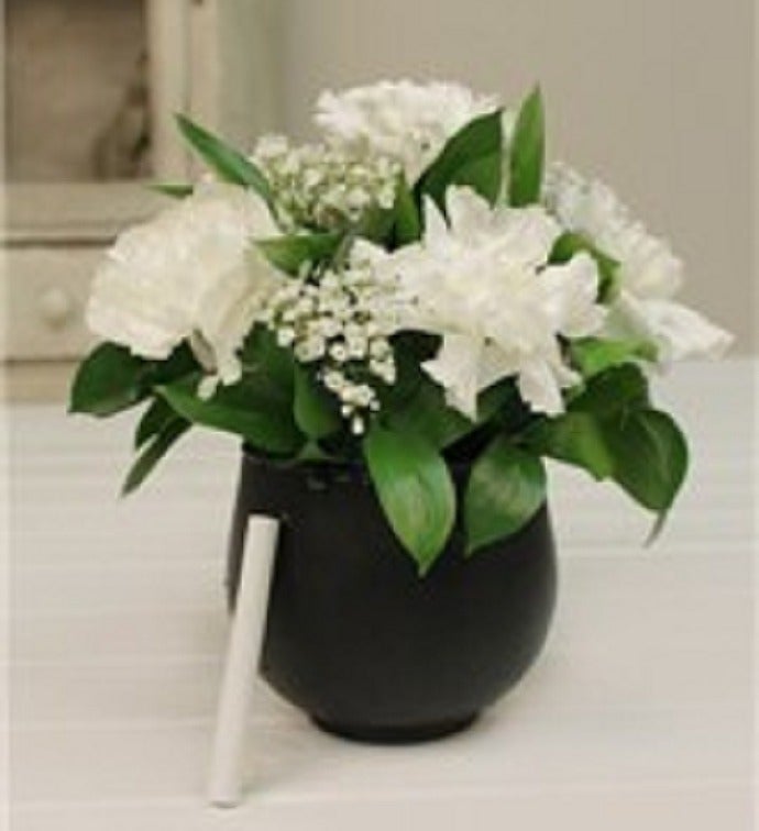 White Carnations in a Chalkboard Vase