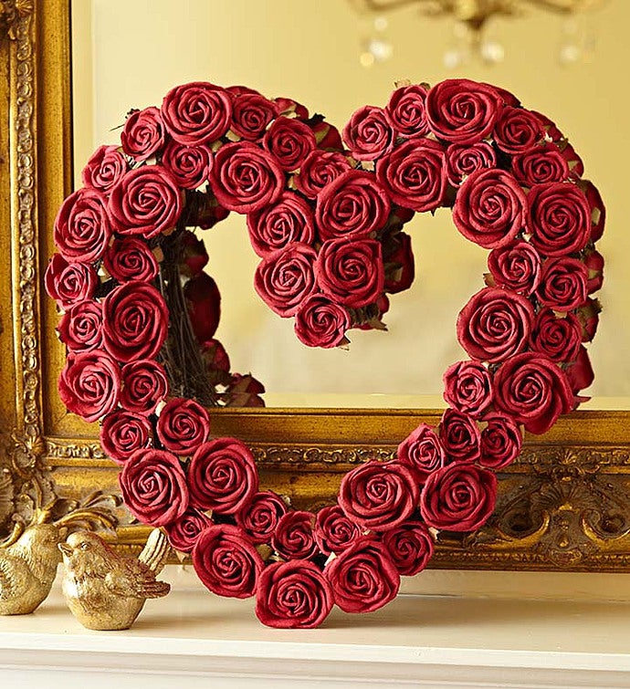 Faux Red Rose Heart Wreath – 16”