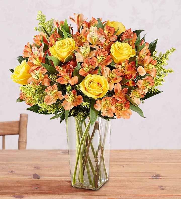 Fall Rose & Peruvian Lily Bouquet + Free Vase