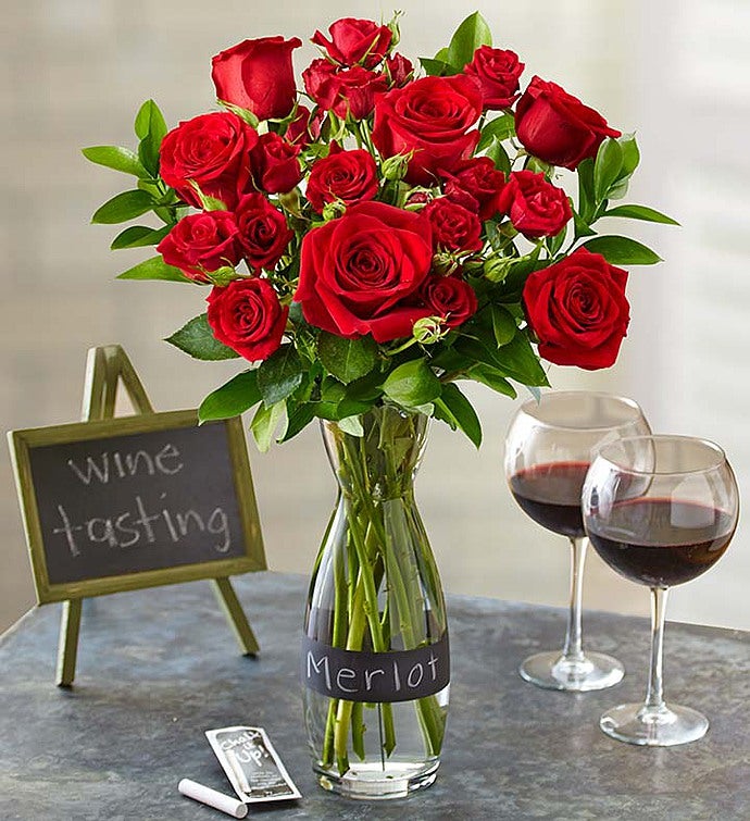 Merlot Rose Bouquet with Wine Carafe