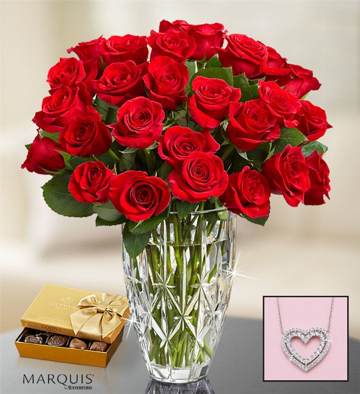 Red Roses in Marquis by Waterford® Vase
