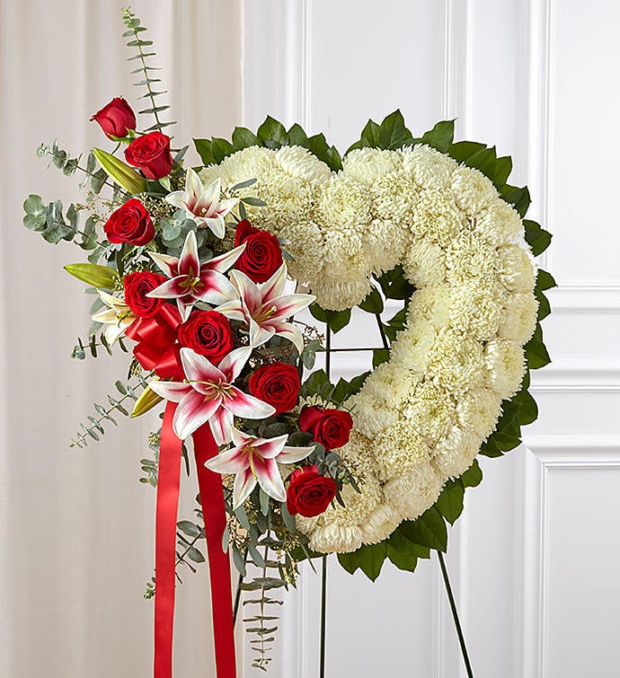 Always Remember™ Floral Heart Tribute - Red Rose & Lily