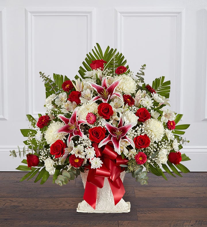 Red Rose And Lily Floor Basket