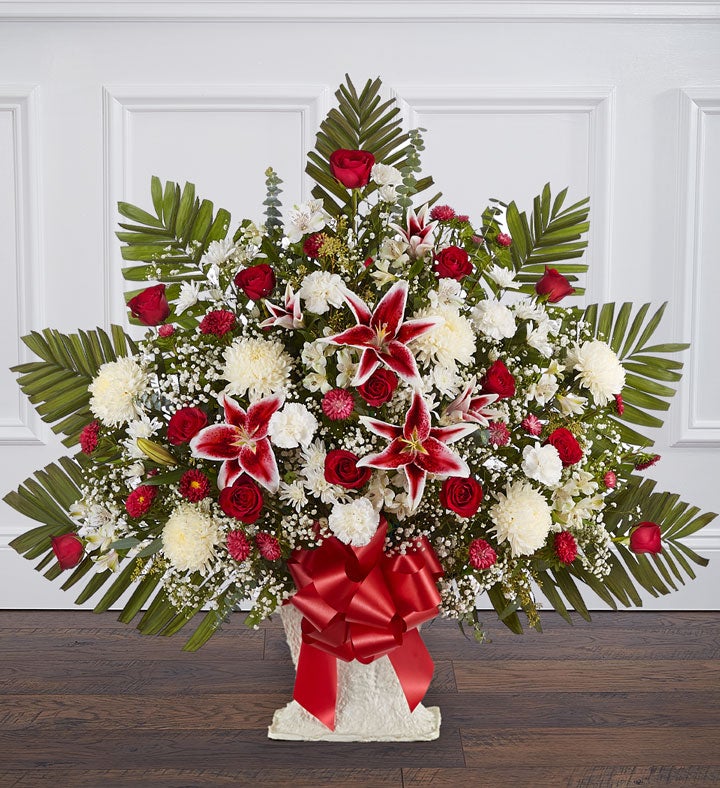 Red Rose And Lily Floor Basket