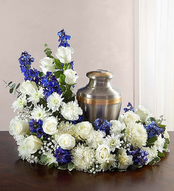 Cremation Wreath   Blue and White