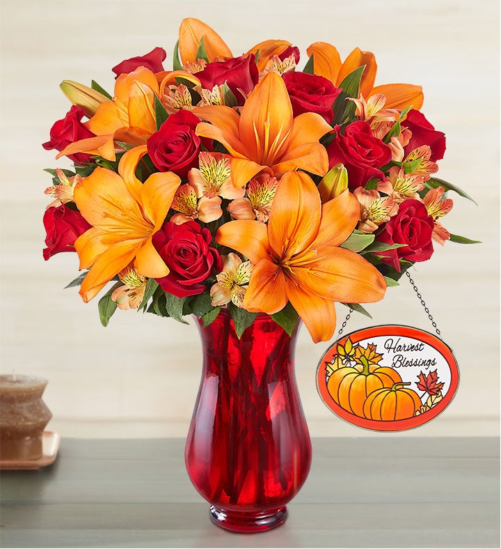 Elegant Autumn Rose & Lily + Free Vase