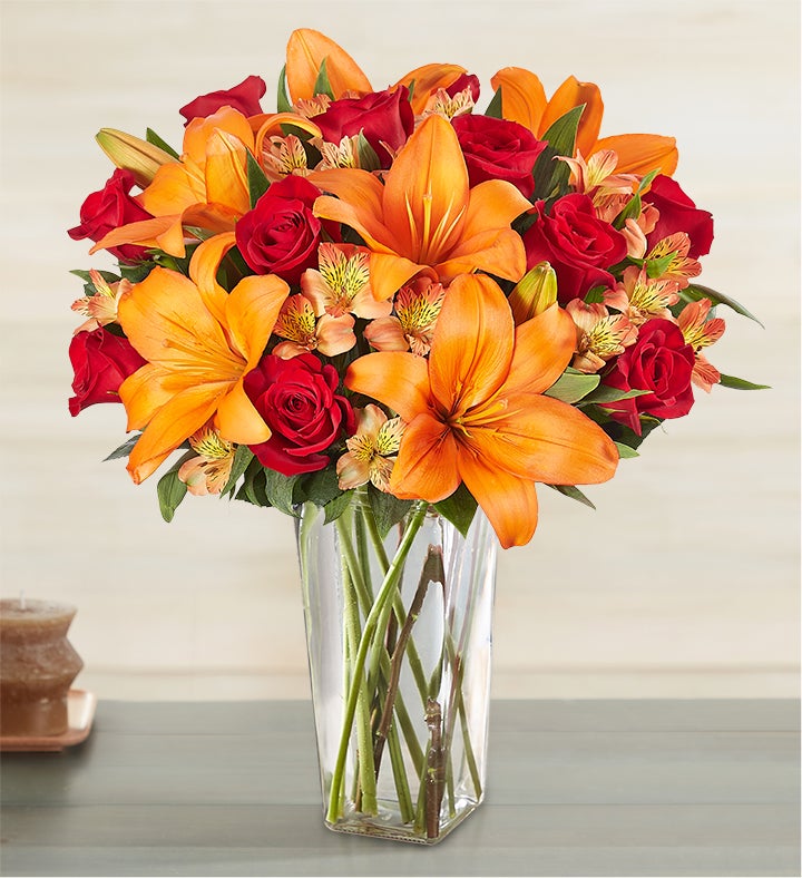 Elegant Autumn Rose & Lily + Free Vase
