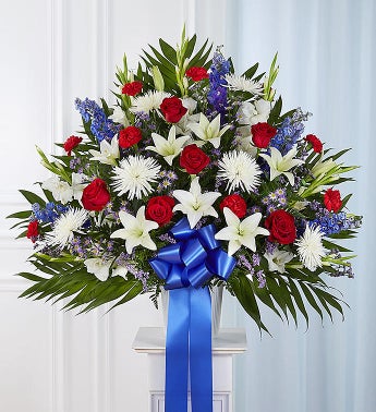 Heartfelt Sympathies Standing Basket- Red White  Blue