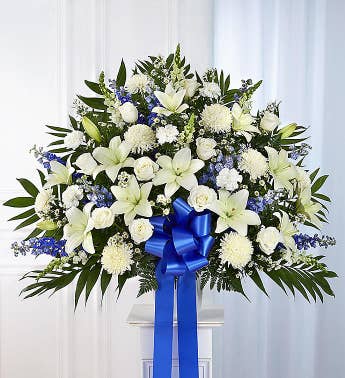 Heartfelt Sympathies Standing Basket- Blue  White