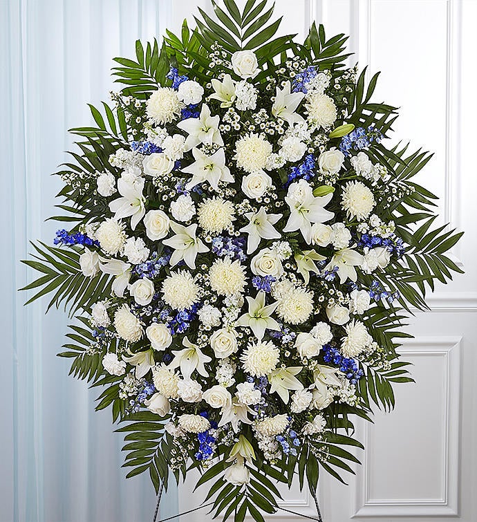 Blue & White Funeral Standing Spray