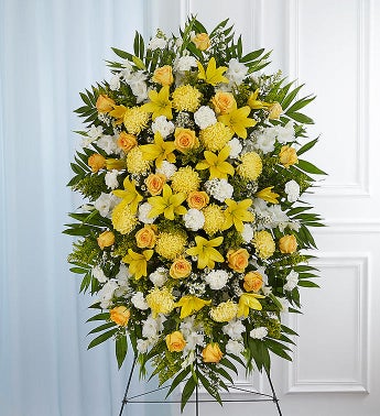 Yellow  White Sympathy Standing Spray
