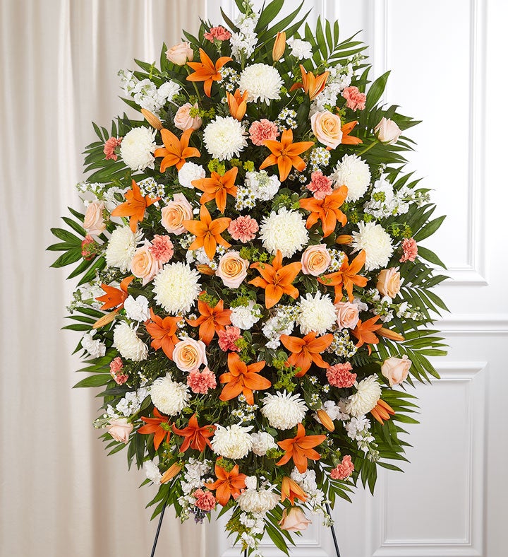 Peach, Orange & White Sympathy Standing Spray