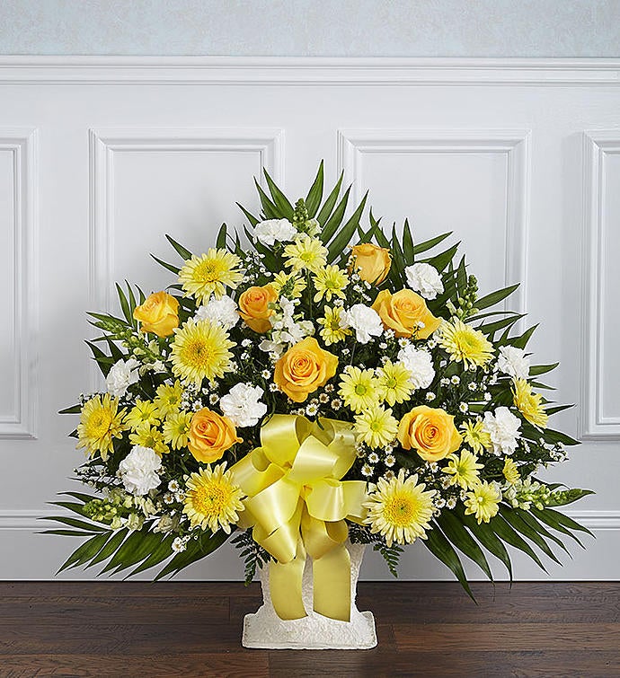 Heartfelt Tribute™ Yellow Floor Basket Arrangement