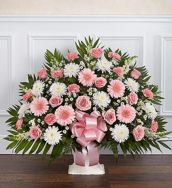 Heartfelt Tribute™ Floor Basket  Pink & White