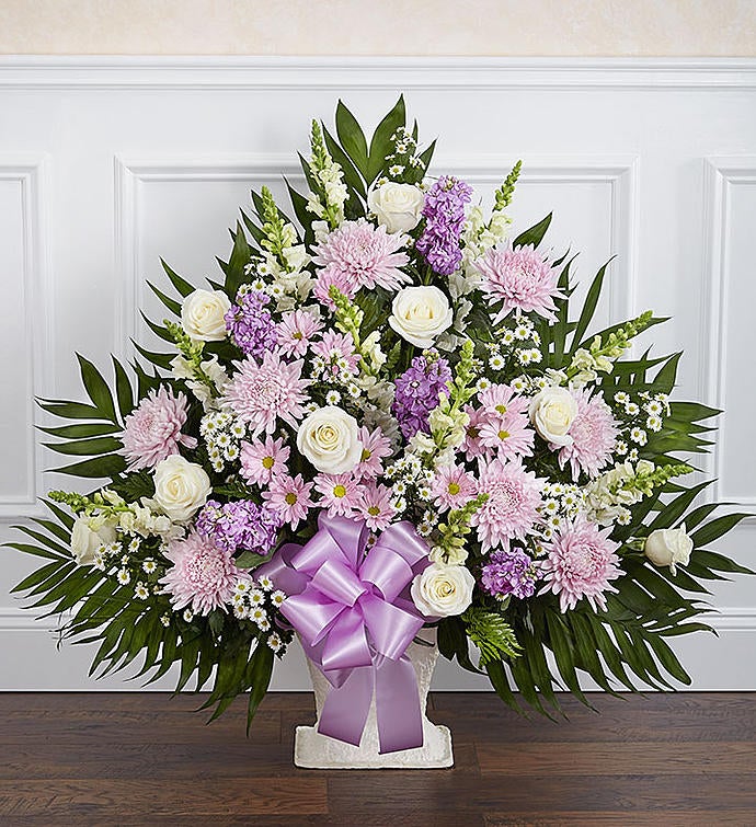 Heartfelt Tribute™ Lavender & White Floor Basket Arrangement