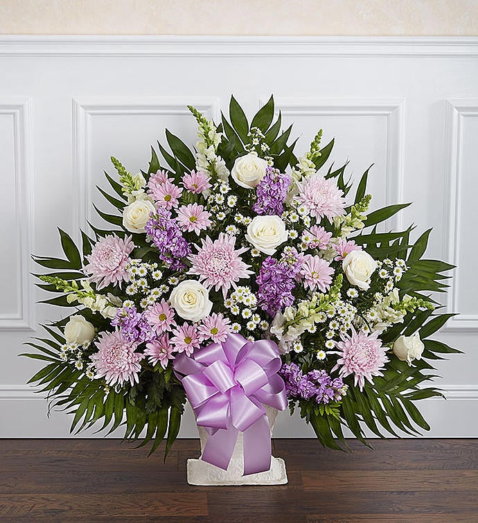 Heartfelt Tribute™ Lavender & White Floor Basket Arrangement