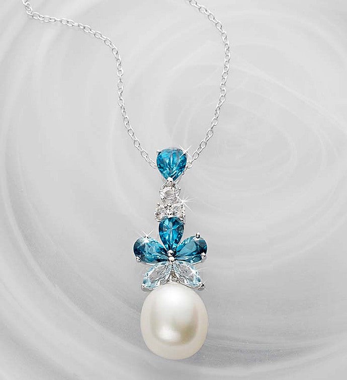 Blue Topaz and Freshwater Pearl Pendant