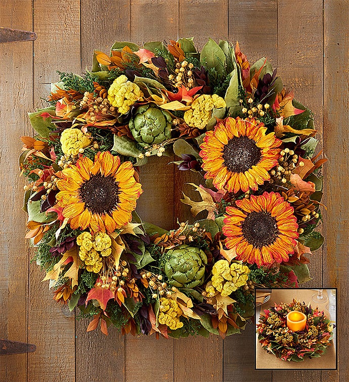 Preserved Fall Sunflower Wreath and Centerpiece