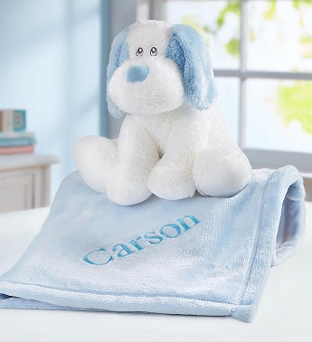 Personalized Puppy and Blanket- Pink or Blue
