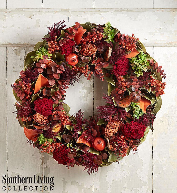 Preserved Magnolia Fall Wreath-22”