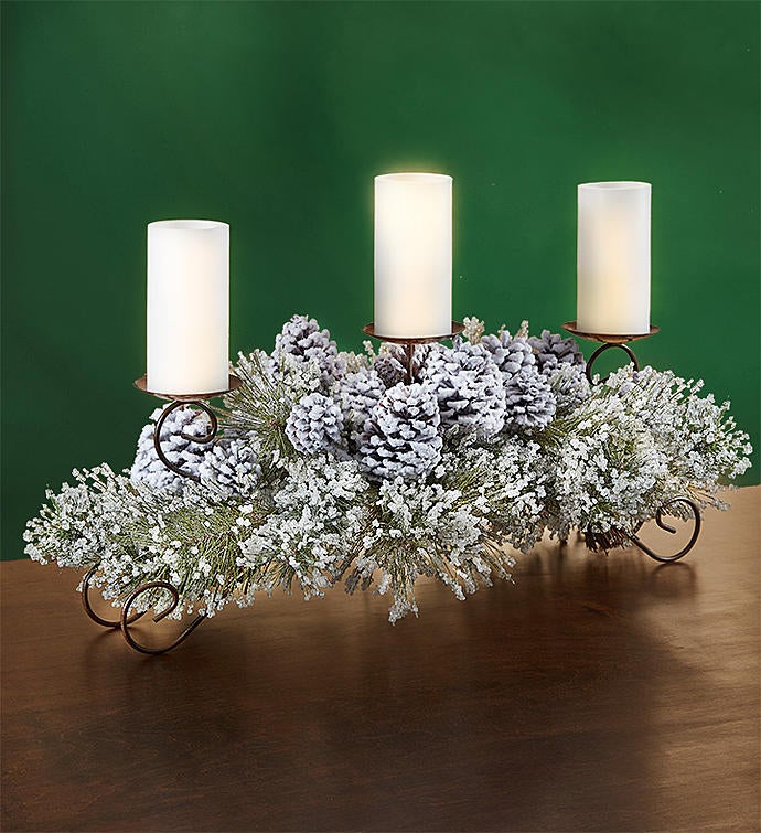 Winter White Centerpiece and LED Candles   30"
