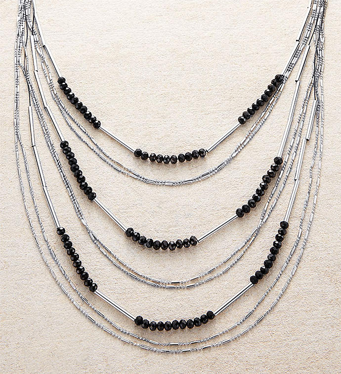 Gunmetal Layered Beaded Necklace by Bayberry Road