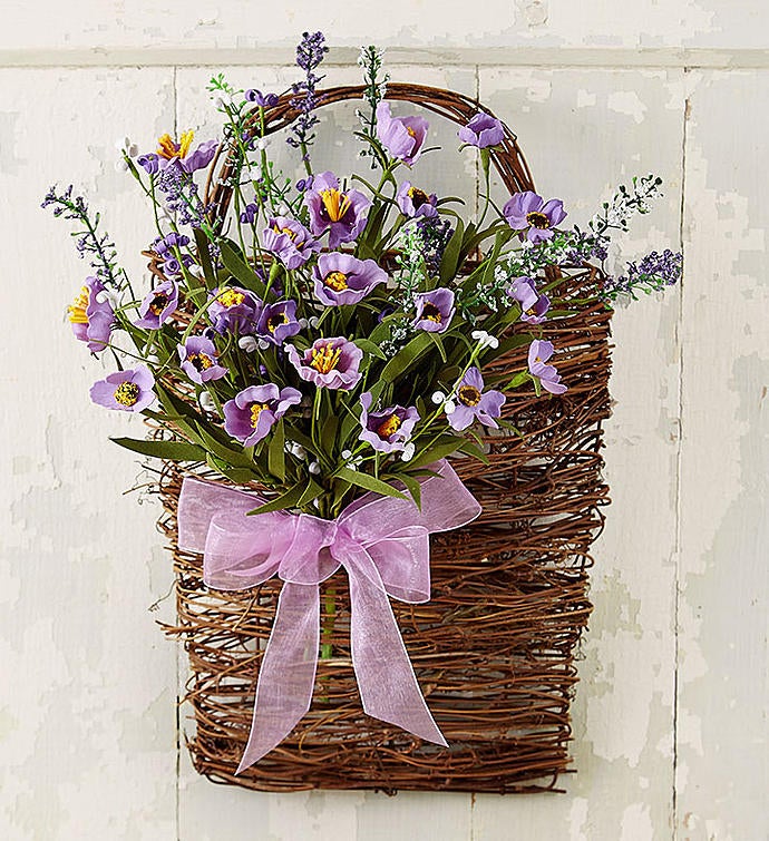 Purple Hanging Basket Faux Door Hanger