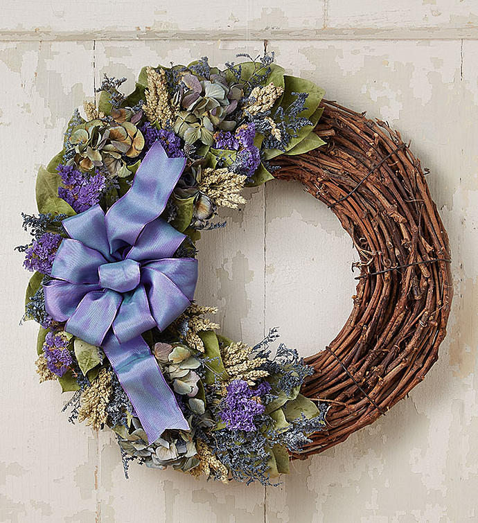 Preserved Blue Jewel Luna Wreath   18"