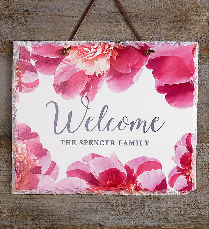 Personalized Peony Welcome Sign