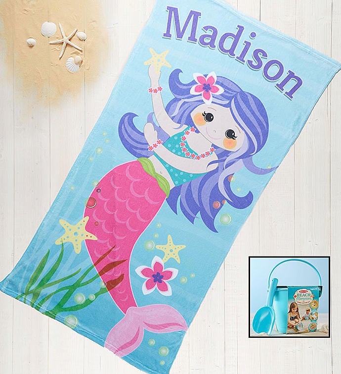 Personalized Mermaid Towel and Sand Memories Kit