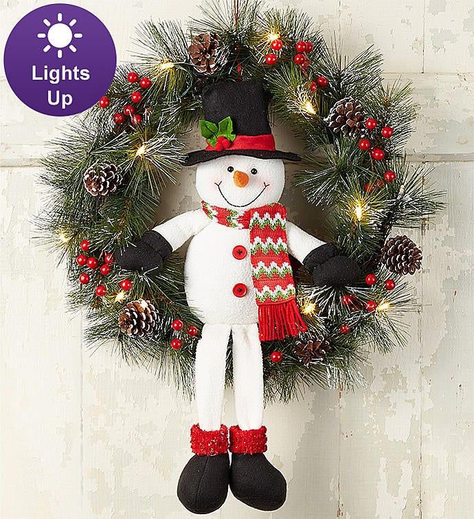 Keepsake Snowman Wreath With LED Lights   22"